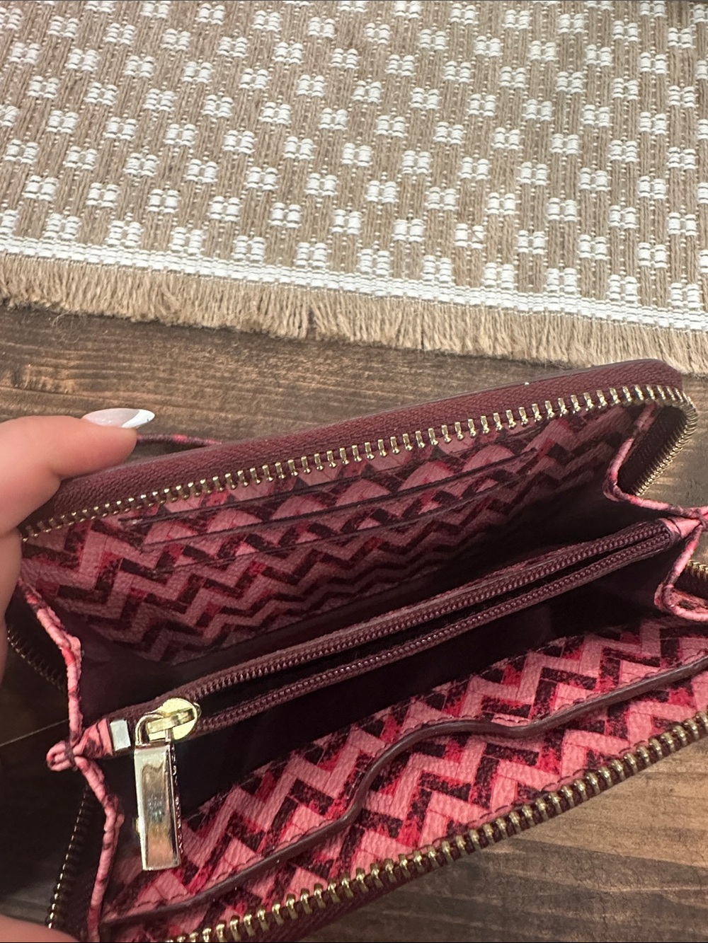 Tory Burch RobinsonBurgundy and Pink Floral-Print Wristlet - Picture 3 of 3